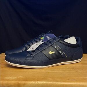 Lacoste Men's Dark Blue Sneakers with Gold Accent